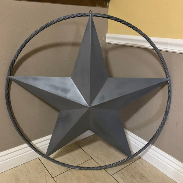 RUSTIC GREY BARN LONE STAR WITH TWISTED ROPE RING METAL WALL ART WESTERN HOME DECOR VINTAGE RUSTIC CRAFT NEW 12",16",24",32",36",38",40",48",60",72",96"