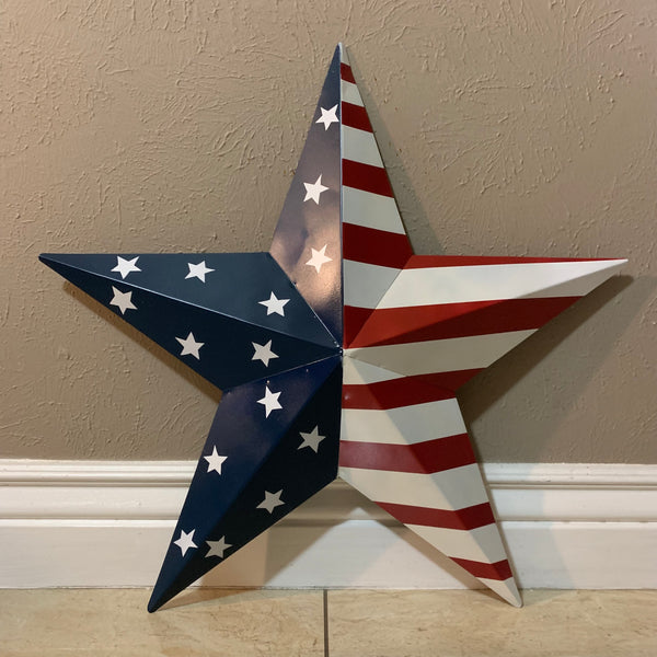 12",16",24",30",36" USA AMERICAN FLAG STAR STYLE#9 RED WHITE & BLUE METAL BARN STAR METAL WALL ART HANDMADE