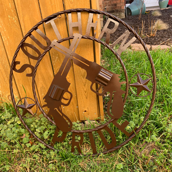 #SI_XL2132 SOUTHERN PRIDE 24" GUNS PISTOLS BROWN METAL WALL ART WESTERN HOME DECOR NEW