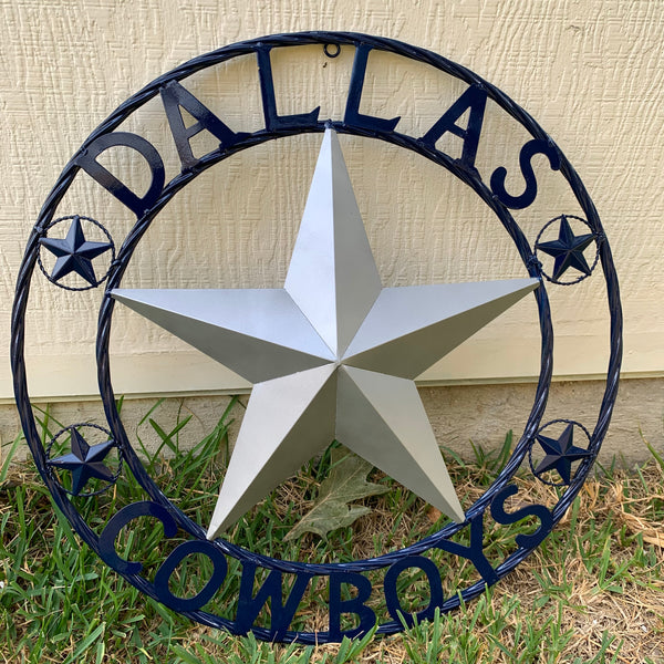 DALLAS COWBOYS SILVER & NAVY BLUE BARN STAR CUSTOM METAL VINTAGE LONE STAR WESTERN HOME DECOR HANDMADE 24",32",36",40",42",44",46",48",50"
