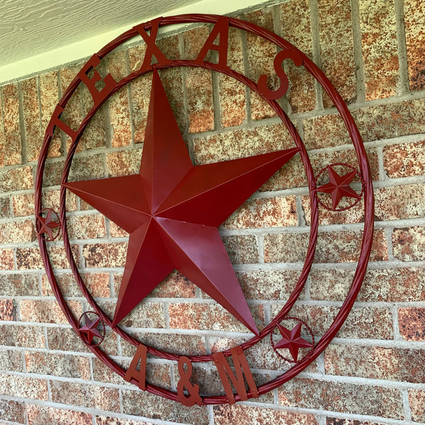 TEXAS A&M BURGUNDY RED BARN LONE STAR METAL CUSTOM VINTAGE CRAFT TEAM STAR WESTERN HOME DECOR HANDMADE SIZE:24",32",36",40",42",44",46",50"