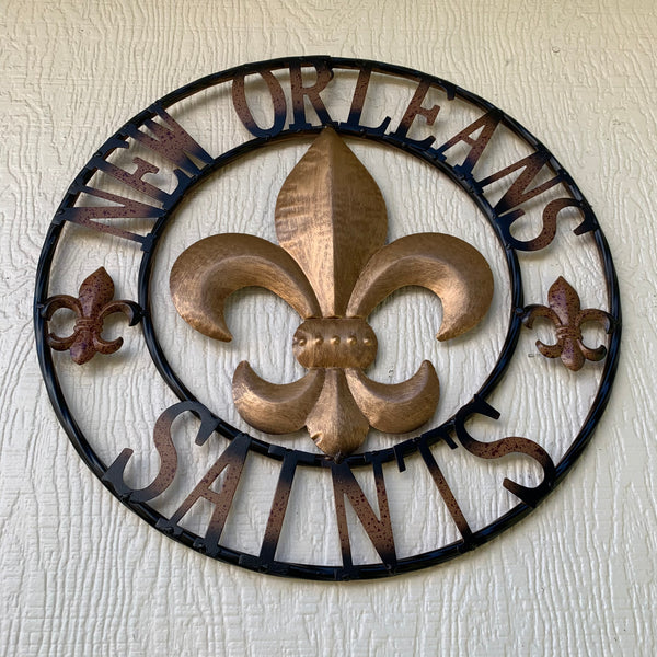 18", 24", 32" NEW ORLEANS SAINTS METAL SIGN WALL ART WESTERN HOME DECOR RUSTIC GOLD & BLACK ART NEW
