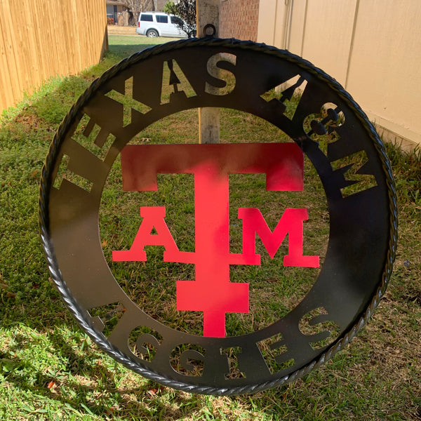 24" TEXAS A&M WIDE BAND RING CUSTOM METAL VINTAGE CRAFT SIGN TEAM HANDMADE