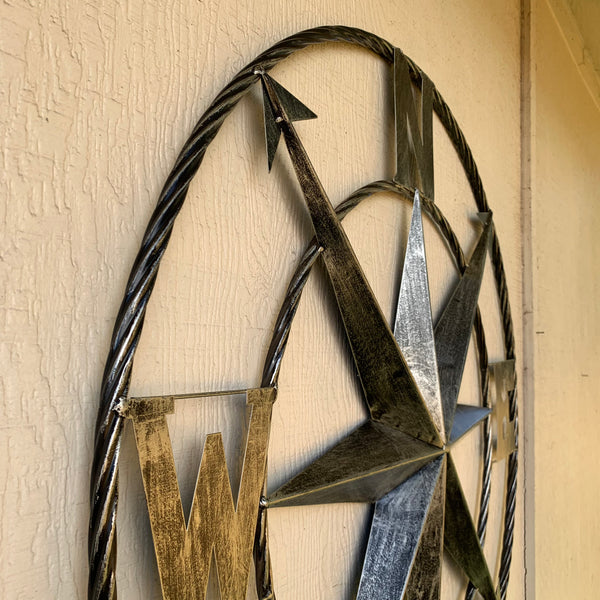 36" COMPASS GREY METAL ART WESTERN METAL ART HOME WALL DECOR RUSTIC GREY #EH10383