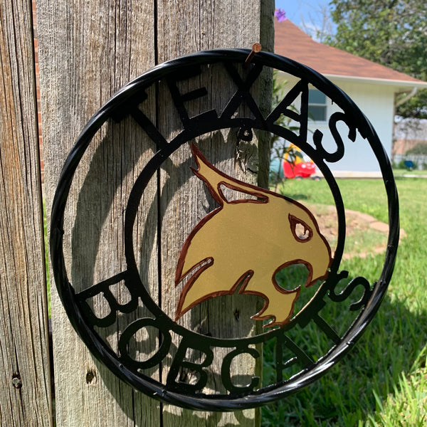 12" TEXAS BOBCATS CUSTOM METAL VINTAGE CRAFT SIGN TEAM WESTERN HOME DECOR HANDMADE