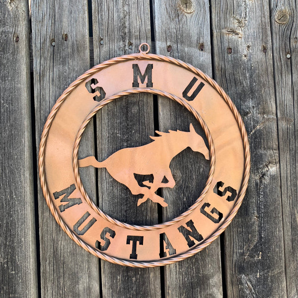 SMU MUSTANGS HAMMERED COPPER METAL CUSTOM VINTAGE CRAFT WALL ART TEAM SIGN HANDMADE