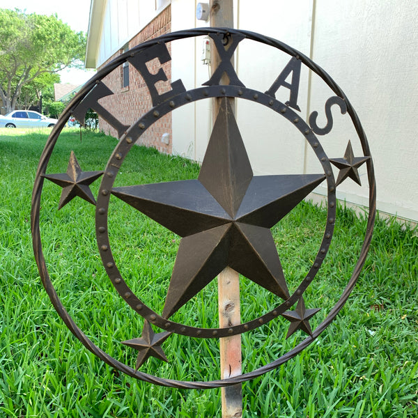 24" TEXAS BARN STAR BEADED METAL ART WESTERN HOME DECOR VINTAGE RUSTIC DARK BRONZE