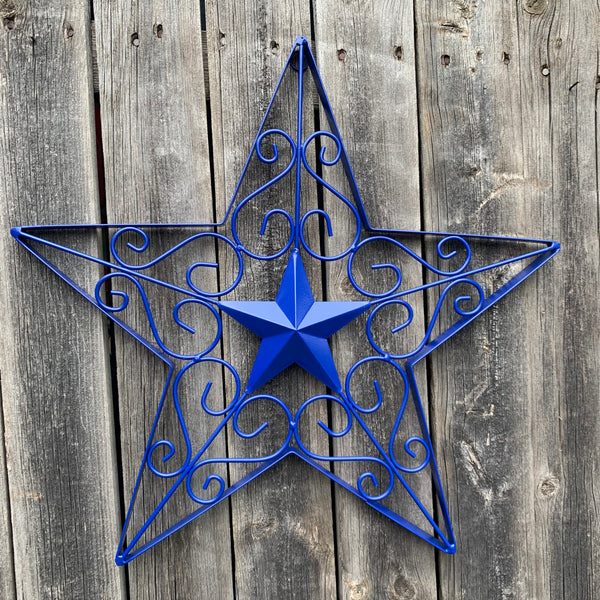 17" SCROLL ART BRIGHT BLUE Barn Star Metal Wall Art Western Home Decor Vintage Rustic Bronze Copper Art New-#A18002