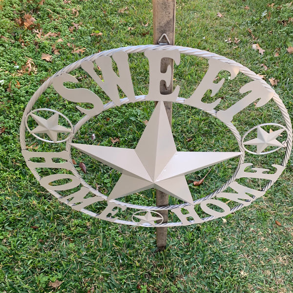 HOME SWEET HOME RUSTIC BEIGE METAL BARN STAR LONE STAR WALL ART WESTERN HOME DECOR HANDMADE NEW #EH10588