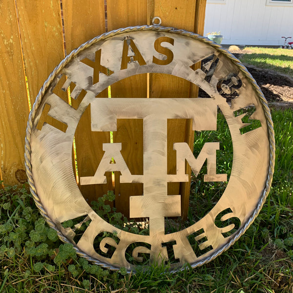 24" TEXAS A&M WIDE BAND RAW METAL CUSTOM VINTAGE CRAFT WALL ART TEAM SIGN HANDMADE