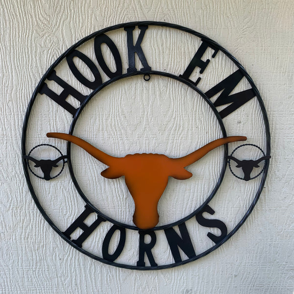 HOOKEM HORNS TEXAS LONGHORNS HOOK EM METAL CUSTOM VINTAGE CRAFT WALL ART TEAM SIGN HANDMADE