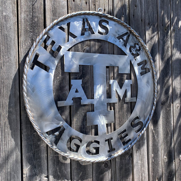 24" TEXAS A&M WIDE BAND RAW METAL CUSTOM VINTAGE CRAFT WALL ART TEAM SIGN HANDMADE