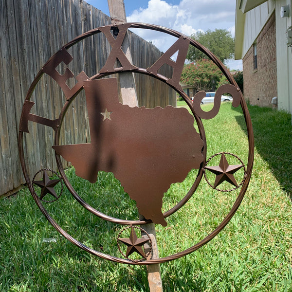 24" State of Texas Map Metal Wall Art Western Home Decor Vintage Rustic Bronze Copper New