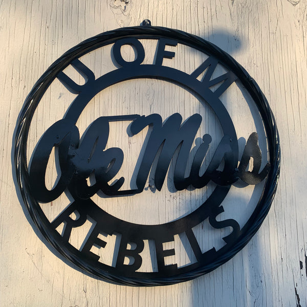 12",18",24",32" OLE MISS REBELS MISSISSIPPI BLACK CUSTOM VINTAGE METAL CRAFT TEAM SIGN HANDMADE RUSTIC BLACK