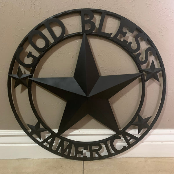 GOD BLESS AMERICA BLACK METAL BARN LONESTAR TWISTED RING METAL ART WESTERN HOME DECOR HANDMADE NEW-#EH10487