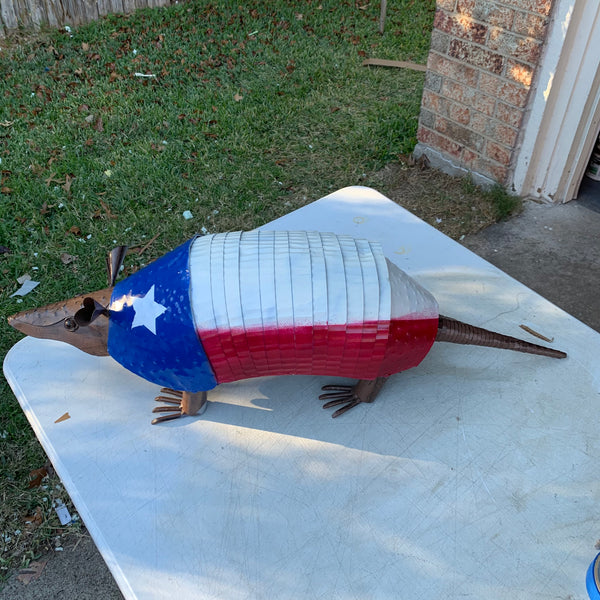 30",22",14",10" TEXAS FLAG ARMADILLO GARDEN ANIMAL SCULPTURE METAL DECOR ORNAMENT PATRIOTIC DECOR