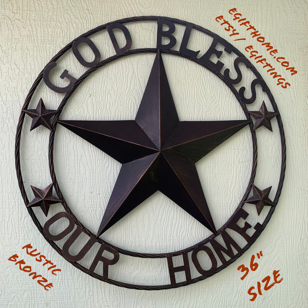 #EH11040 GOD BLESS OUR HOME BARN STAR METAL LONE STAR TWISTED ROPE RING WESTERN HOME DECOR HANDMADE NEW