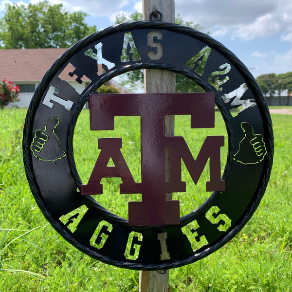12",18",24",32" TEXAS A&M AGGIES WIDE BAND RING CUSTOM METAL VINTAGE CRAFT TEAM SIGN HANDMADE