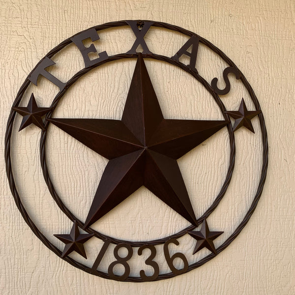 24", 32",36",40" TEXAS 1836 RUSTIC BROWN BARN STAR METAL WALL WESTERN HOME DECOR HANDMADE