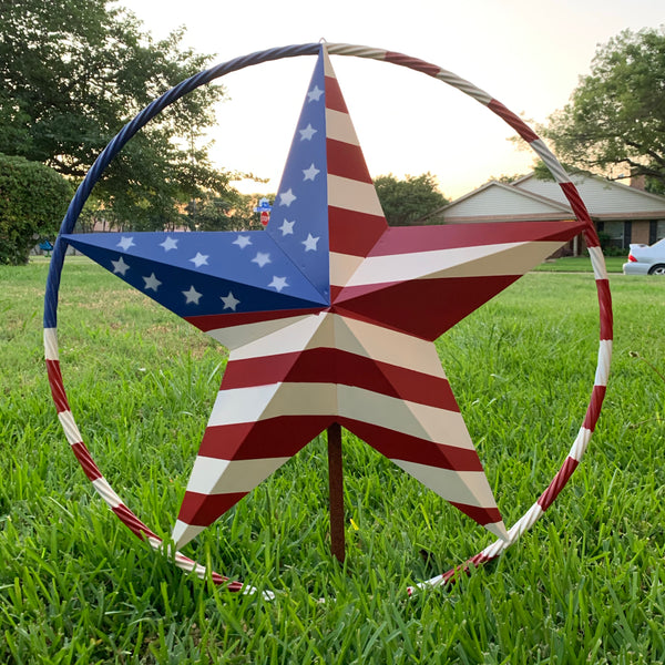USA AMERICANA FLAG STAR METAL RED WHT BLUE STAR WESTERN HOME DECOR HANDMADE 12",16",24",32"36",38",40",48"