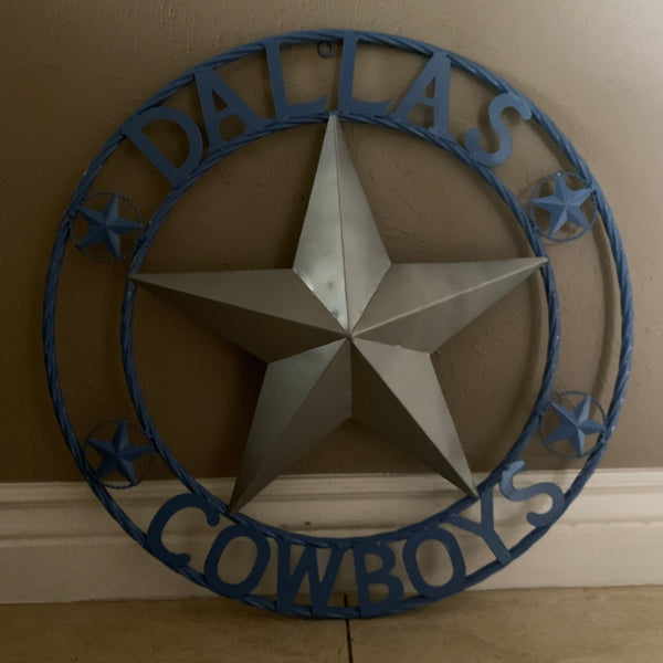 DALLAS COWBOYS LIGHT BLUE & SILVER DECOR METAL ART WESTERN HOME WALL DECOR SIZE:24",32",36",40",42",44",46",50"