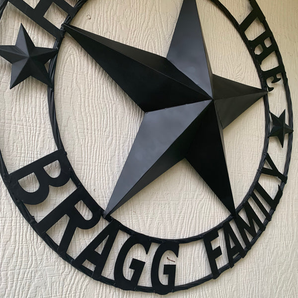 BRAGG STYLE YOUR CUSTOM NAME HOME OF FAMILY STAR METAL BARN STAR 3d TWISTED ROPE RING WESTERN HOME DECOR NEW HANDMADE 24",32",34",36",40",42",44",46",50"