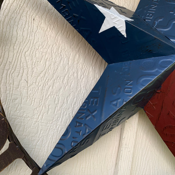 24", 32", 40" GOD BLESS OUR HOME LICENSE PLATE BARN METAL STAR ROPE RING WALL ART WESTERN HOME DECOR RED WHITE & BLUE