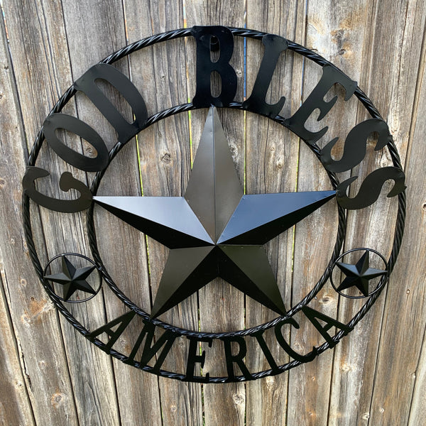 #EH10562 GOD BLESS AMERICA BLACK METAL BARN LONE STAR WESTERN HOME DECOR HANDMADE NEW