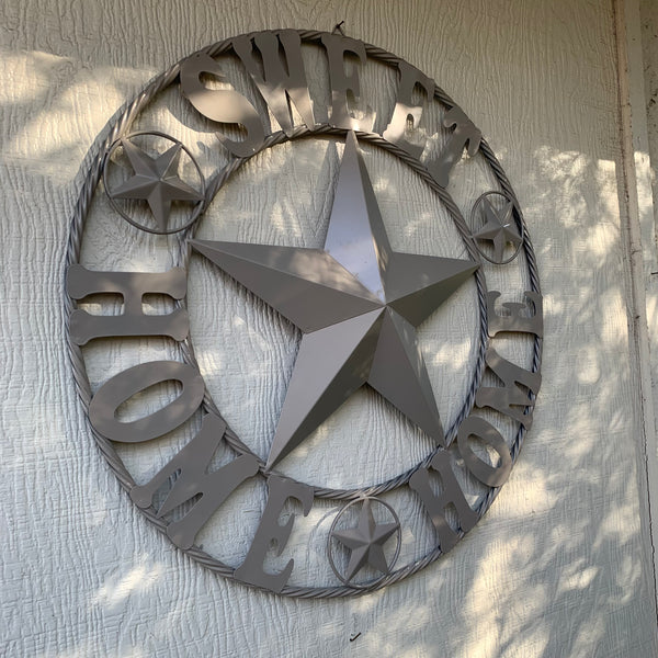 HOME SWEET HOME RUSTIC BEIGE METAL BARN STAR LONE STAR WALL ART WESTERN HOME DECOR HANDMADE NEW #EH10588