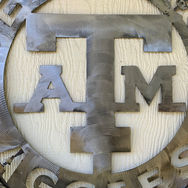 24" TEXAS A&M WIDE BAND RAW METAL CUSTOM VINTAGE CRAFT WALL ART TEAM SIGN HANDMADE
