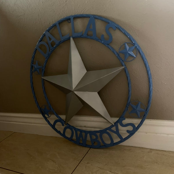 DALLAS COWBOYS LIGHT BLUE & SILVER DECOR METAL ART WESTERN HOME WALL DECOR SIZE:24",32",36",40",42",44",46",50"