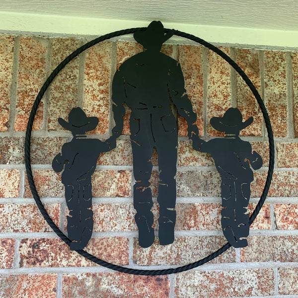 24" FATHER & 2 SON LASER CUT METAL WALL ART CUSTOM VINTAGE CRAFT RUSTIC BLACK HAND MADE