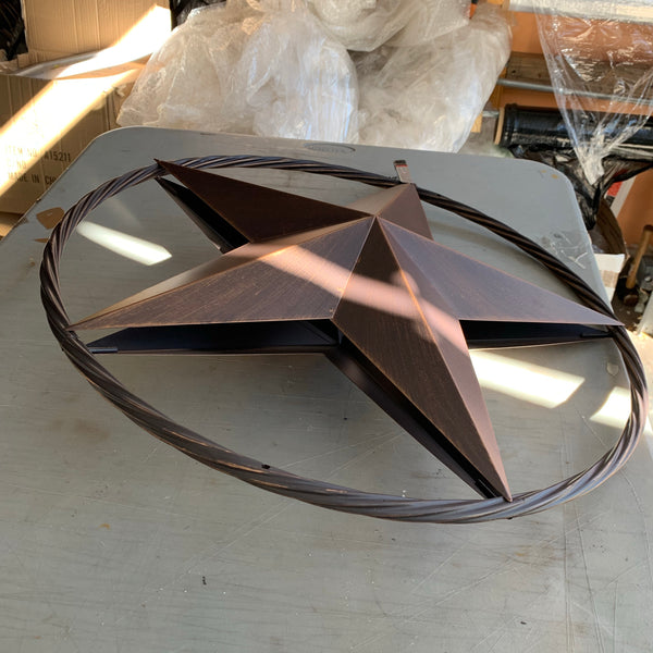 12",16",24" DOUBLE STAR ON STAKE METAL BRONZE COPPER BARN STAR WITH TWISTED ROPE RING CRAFT WESTERN HOME DECOR RUSTIC DECOR