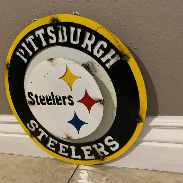 15" PITTSBURGH DISC CUSTOM METAL VINTAGE CRAFT TEAM SPORTS SIGN WESTERN HOME DECOR HANDMADE