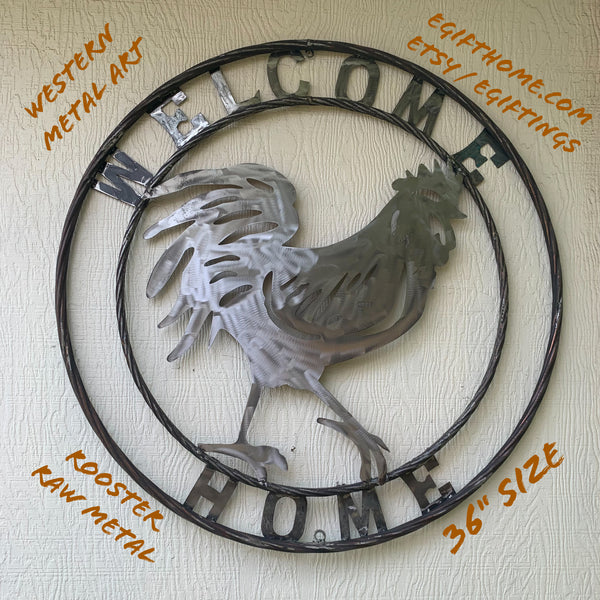 YOUR CUSTOM NAME ROOSTER LASERCUT RAW METAL ART WITH RING DESIGN WESTERN METAL ANIMAL ART HOME WALL DECOR BRAND NEW