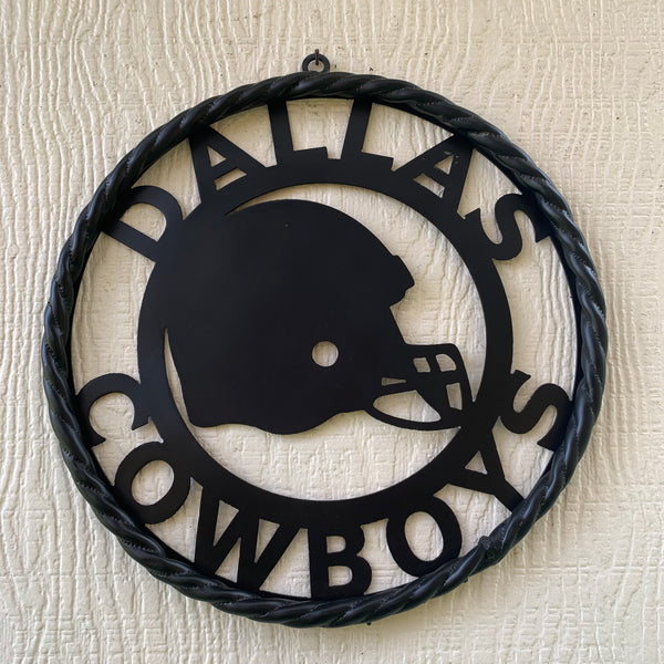 12", 18", 24", 32" DALLAS COWBOYS HELMET SIGN BLACK METAL CUSTOM VINTAGE CRAFT WALL ART TEAM SIGN HANDMADE
