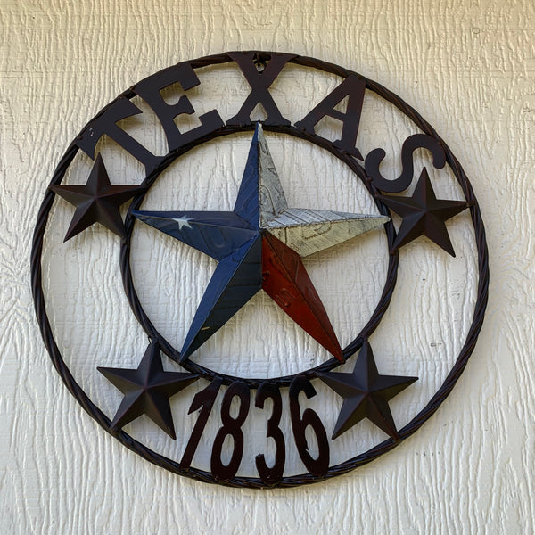 16", 24", 32", 34", 40" TEXAS 1836 LICENSE PLATE FLAG BARN STAR METAL WALL WESTERN HOME DECOR RED WHITE BLUE ART