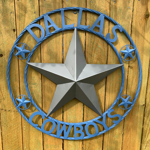 DALLAS COWBOYS LIGHT BLUE & SILVER DECOR METAL ART WESTERN HOME WALL DECOR SIZE:24",32",36",40",42",44",46",50"