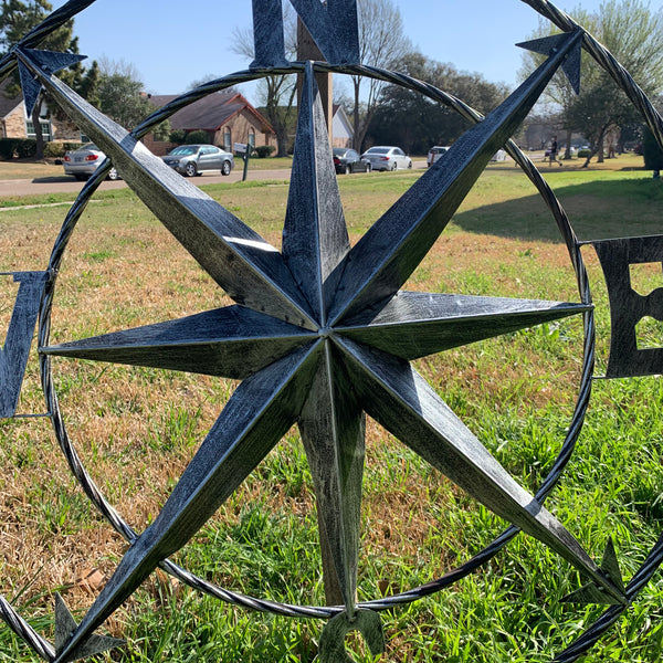 36" COMPASS GREY METAL ART WESTERN METAL ART HOME WALL DECOR RUSTIC GREY