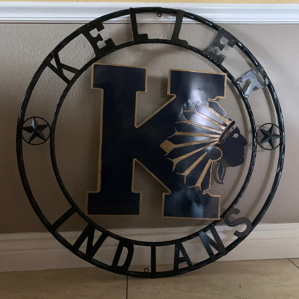 KELLER INDIANS CUSTOM VINTAGE METAL CRAFT WALL ART TEAM SIGN WESTERN HOME DECOR NEW