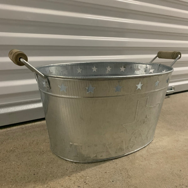 24" TEXAS BUCKET SILVER METAL OVAL TUB BEVERAGE HOLDER WESTERN HOME DECOR HANDMADE NEW #EH12495