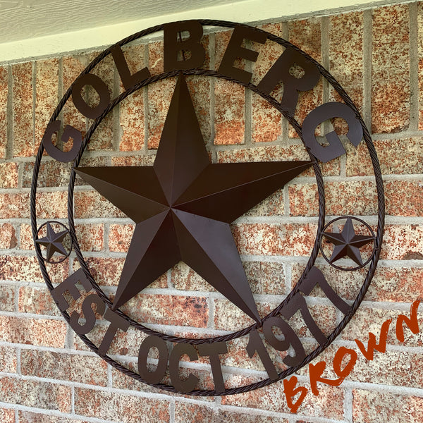 LOPEZ CUSTOM STAR NAME BARN METAL STAR 3d TWISTED ROPE RING WESTERN HOME DECOR RUSTIC  BRONZE HANDMADE 24",32",34",36",40",42",44",46",50"