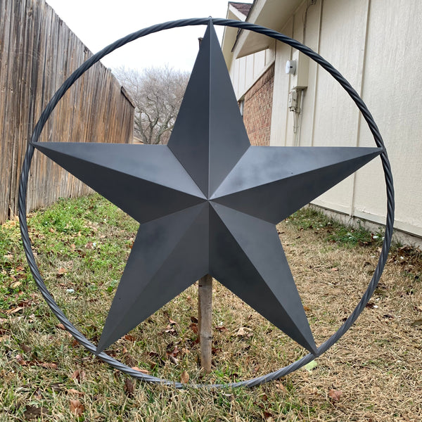 RUSTIC GREY BARN LONE STAR WITH TWISTED ROPE RING METAL WALL ART WESTERN HOME DECOR VINTAGE RUSTIC CRAFT NEW 12",16",24",32",36",38",40",48",60",72",96"
