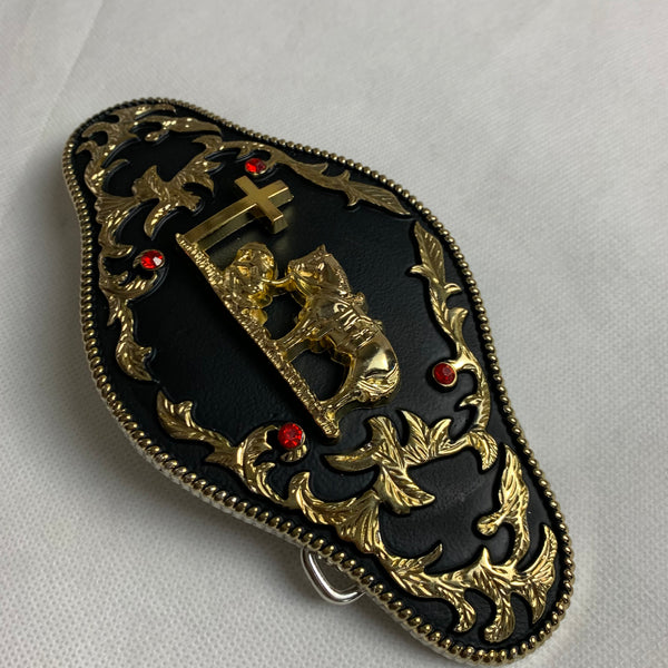 6.5" X 3.5" COWBOY PRAYER CHURCH RHINESTONE BELT BUCKLE BLACK & GOLD WESTERN BUCKLE FASHION ART NEW #EH12272