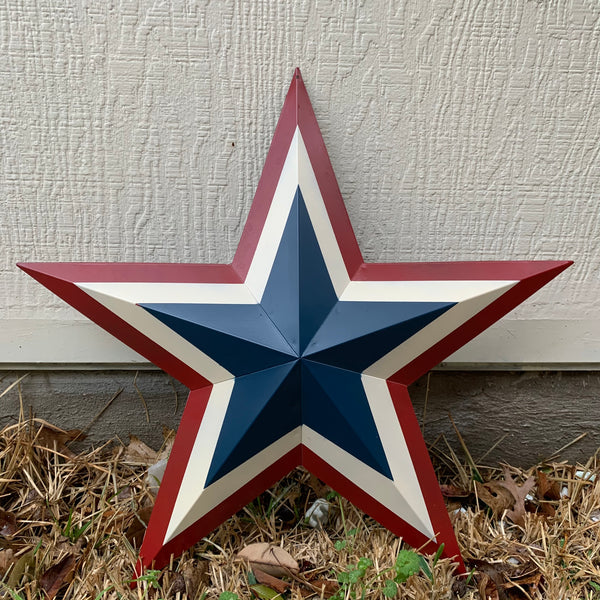 12",16",24",30",36" RED WHITE BLUE METAL BARN STAR METAL WALL ART HANDMADE