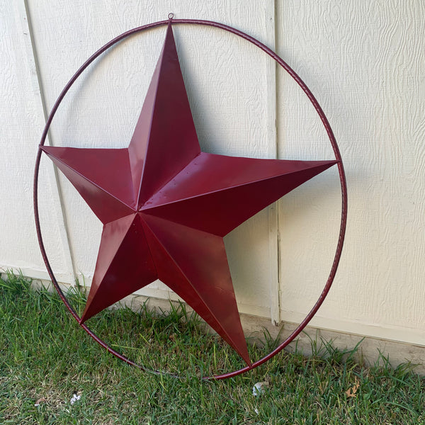 24",32",36" CRANBERRY RED STAR BARN METAL LONESTAR TWISTED ROPE RING WALL ART WESTERN HOME DECOR BRAND NEW