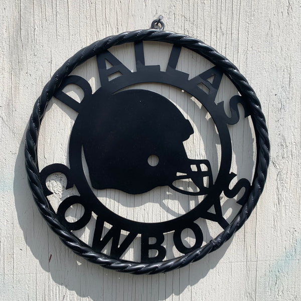 12", 18", 24", 32" DALLAS COWBOYS HELMET SIGN BLACK METAL CUSTOM VINTAGE CRAFT WALL ART TEAM SIGN HANDMADE