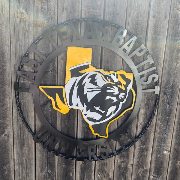 EAST TEXAS BAPTIST UNIVERSITY METAL CUSTOM VINTAGE CRAFT SIGN WALL ART TEAM HANDMADE