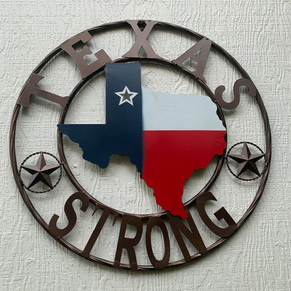 24" TEXAS STRONG BARN METAL WALL ART SIGN WESTERN HOME DECOR RED WHITE BLUE HANDMADE