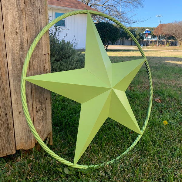 APPLE GREEN BARN STAR METAL LONESTAR TWISTED ROPE RING WESTERN HOME DECOR HANDMADE #EH10836